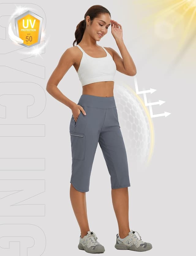 Detalle de baleaf Damen Wanderhose Cargohose – atmungsaktive, schnelltrocknende Outdoorhose mit Reißverschlusstasche