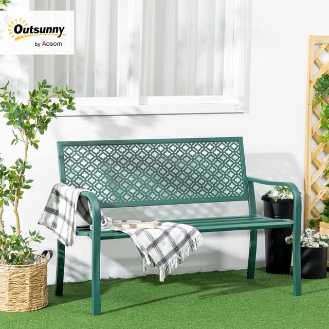 Detalle 2 de Outsunny Banc Jardin 2 places acier vert foncé
