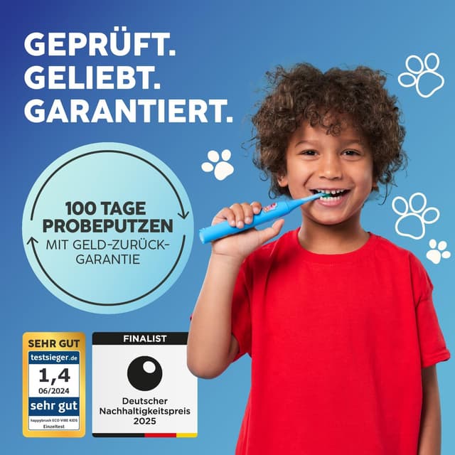 Detalle de happybrush® Elektrische Zahnbürste für Kinder „Die Höhle der Löwen“ – mit 4 Aufsteckbürsten und 4-Wochen-Akku