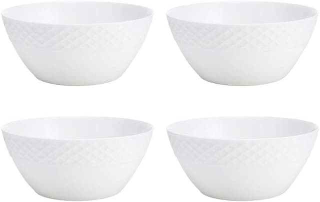 Detalle 2 de Mikasa Trellis 16-Piece Bone China Dinnerware Set in White (Plates, Bowls, and Mugs)