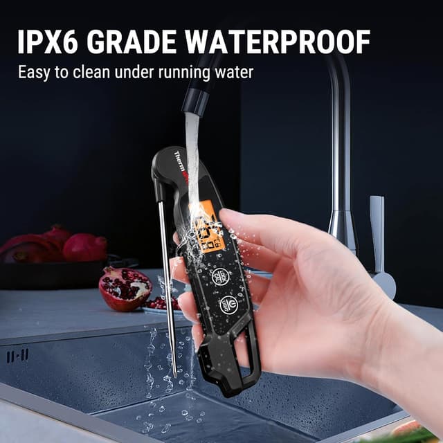 Detalle de ThermoPro TP603B digitales Fleischthermometer für Grill & Küche mit faltbarer Sonde, wasserdicht (IPX6)