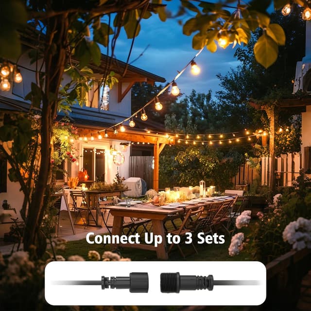 Detalle de QIHANS Mains Powered Outdoor Garden String Lights (30m/100ft) with Light Sensor Timer & 50+2 G40 Globe Bulbs