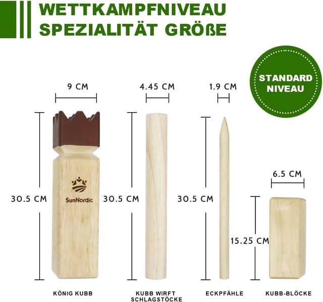 Detalle de SunNordic Kubb Wikinger Wurfspiel aus Gummibaumholz – Schwedisches Schachspiel für Garten & Outdoor