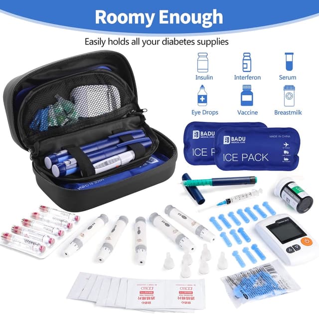 Detalle de HIMDUZE Insulin Cooler Bag travel case with temperature display, TSA-approved ice packs