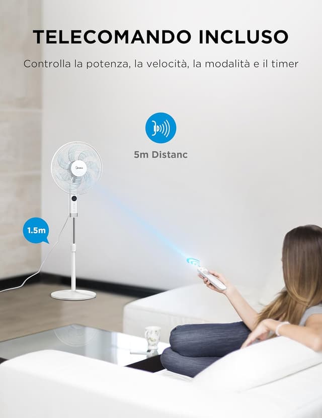Detalle 2 de Midea MFS400R0APW ventilatore a piantana con telecomando, display LED e timer