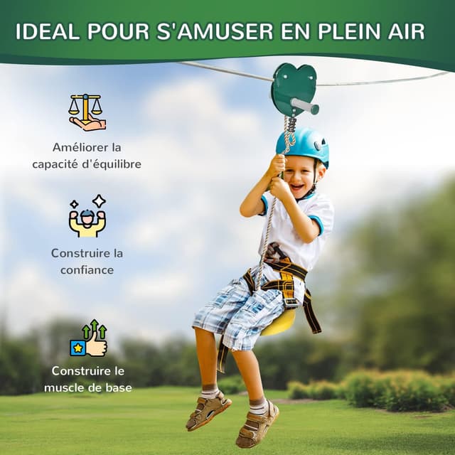 Detalle 2 de Outsunny Kits de tyroliennes pour Enfants 6-10 Ans