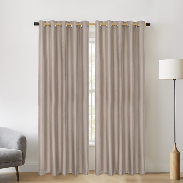 Detalle de Chlophy Blackout Curtains Linen Look Taupe Brown Eyelet (2 Panels) 66×90IN