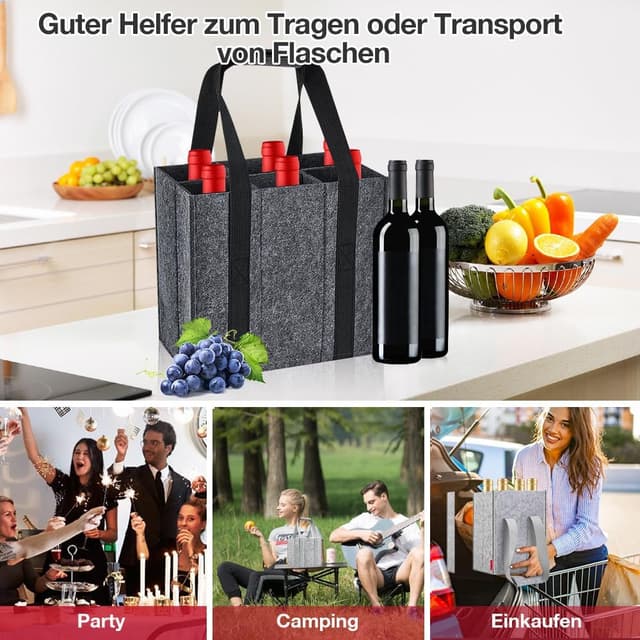 Thumbnail 2 de Eurhomewit Flaschentasche 2er Pack 6 Fächer Filz