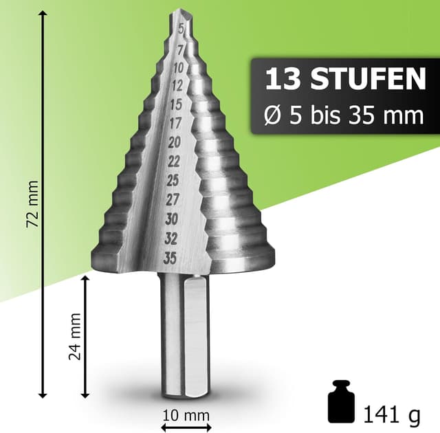 Detalle 2 de Pinava HSS Stufenbohrer 13 Stufen Konusbohrer 5-35 mm