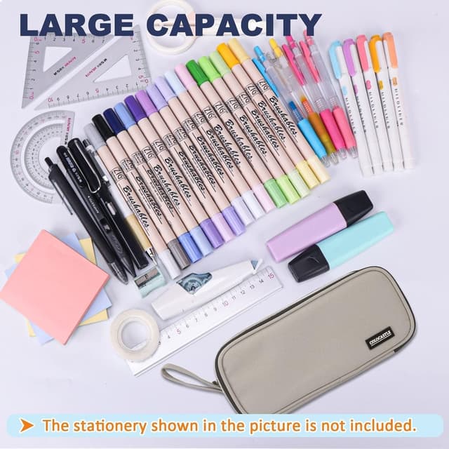 Detalle de COLOCASTLE Federmäppchen großes Mäppchen mit 3 Fächern (Grau) – Platz für Stifte & Zubehör bis zum Schulalltag