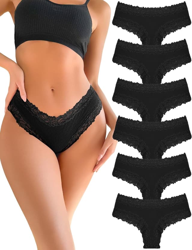 Detalle de FINETOO Damen Brazilian-Slip Unterhosen aus Baumwolle mit Spitze – Mehrpack (6)