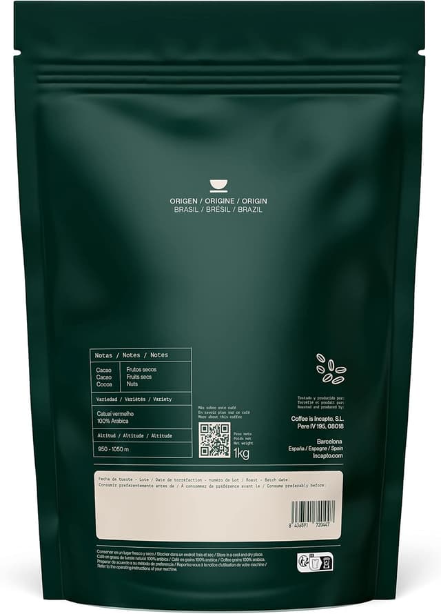 Detalle de Incapto Caffè in grani di specialità 1 kg (Brasile, 100% Arabica) | Tostatura naturale