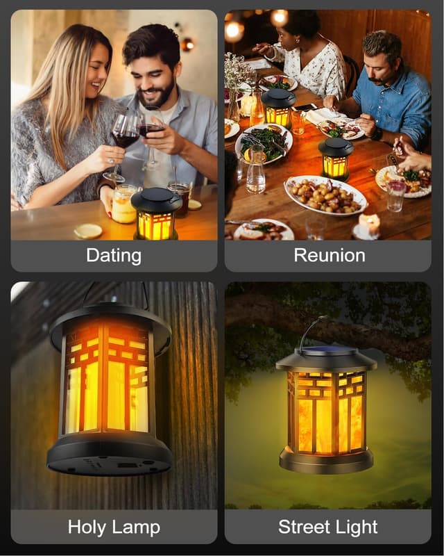 Thumbnail 6 de KALAHOL 2-Pack Solar Lanterns Outdoor Garden – Hanging LED flame effect, IP65 waterproof (Grid style)