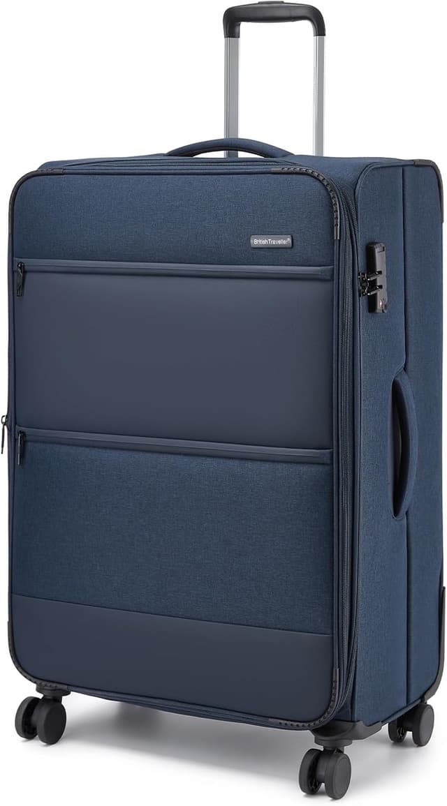 Detalle de British Traveller Erweiterbarer Großkoffer (100 L) mit TSA-Schloss, 4 Rollen & Volumenerweiterung – Blau