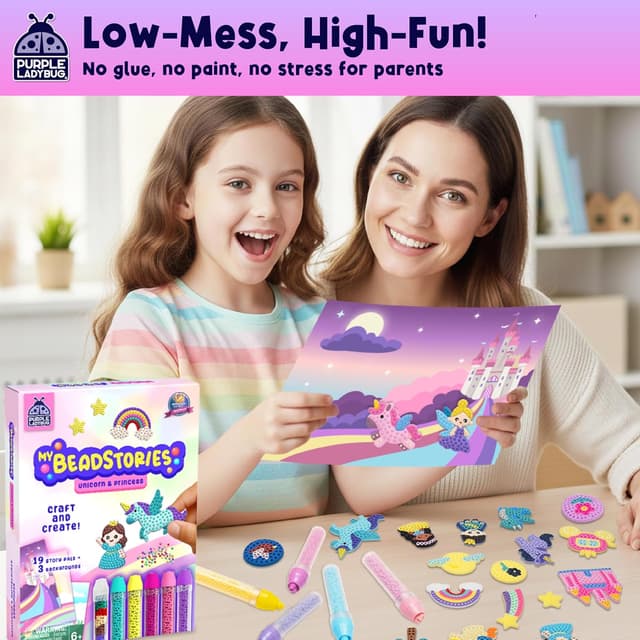 Detalle de My BeadStories Princess Unicorn Bead Mosaic Art Kit for Kids (Ages 4–10)