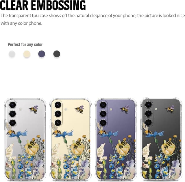 Detalle de CAROKI Clear Case for Samsung Galaxy S24 (6.1-inch) – transparent shockproof TPU bumper with wildflower pattern