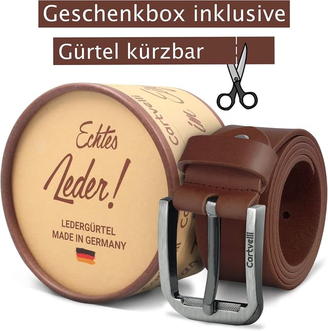Detalle de Cartvelli Premium Ledergürtel für Herren (40 mm) „Made in Germany“ inkl. Geschenkbox