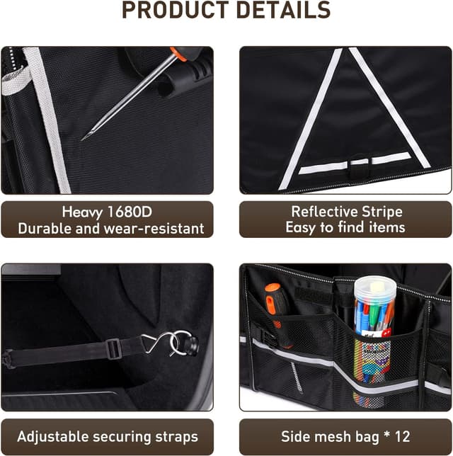 Detalle de HIRALIY 4-in-1 Car Trunk Storage Organizer with Leakproof Cooler Bag (Black)