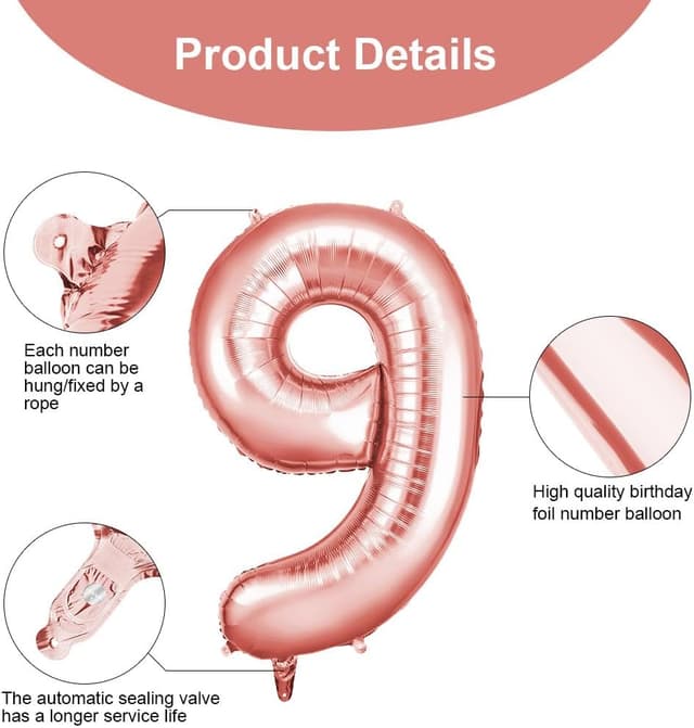 Thumbnail 3 de OFFCUP Globo Número 9 101 cm oro rosa