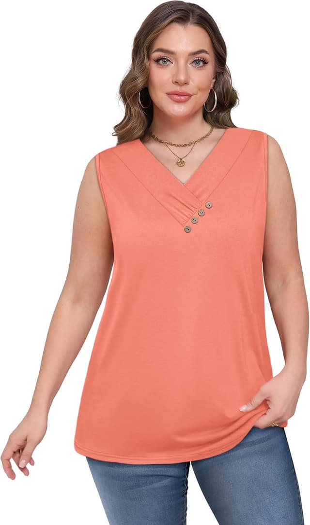 Detalle 2 de Sampeel Women’s Summer Button-Down V-Neck Tank Top (Sleeveless, Loose Fit)