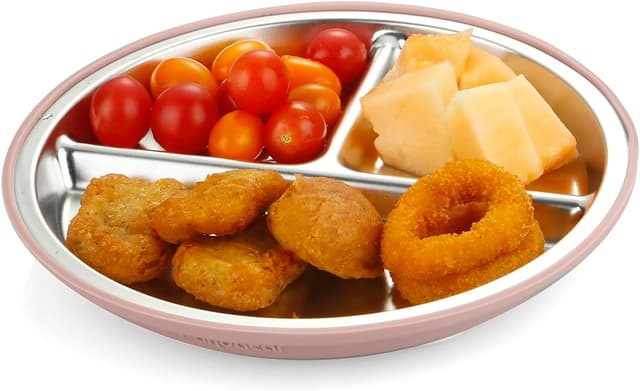 Detalle 1 de PandaEar Edelstahl Baby Geschirrset mit Silikonhülle (Teller, Schüssel, Becher, Löffel & Gabeln) – BPA-frei