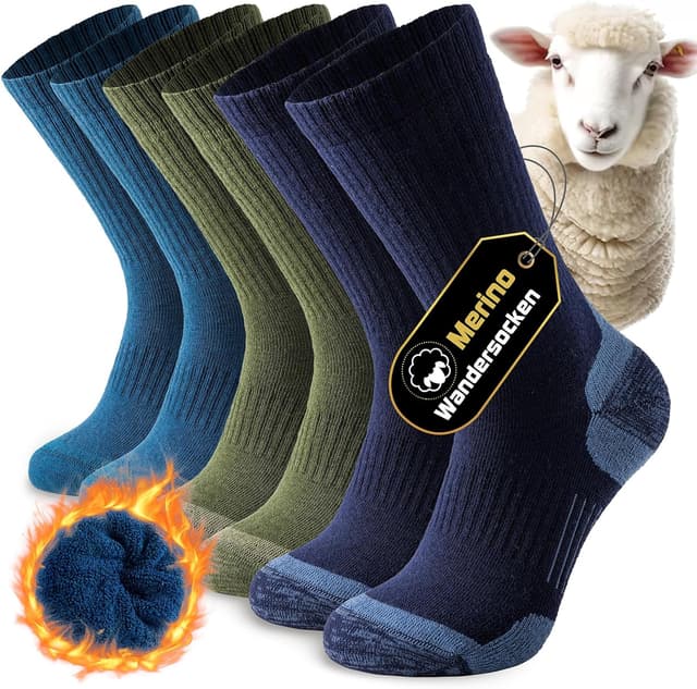 Detalle de Niorasen Merino Wandersocken – 3 Paar Outdoor-Trekkingsocken aus Merinowolle für Herren & Damen