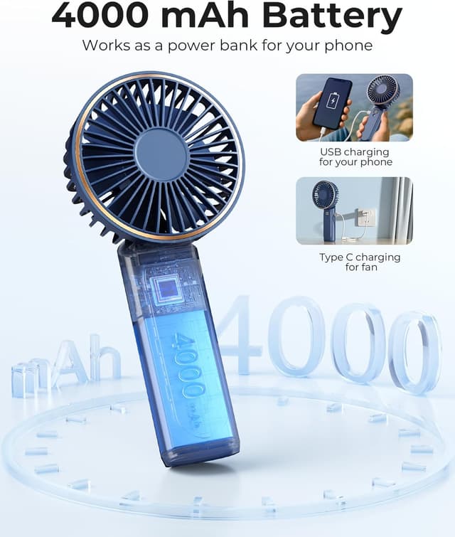 Detalle 2 de TUNISE Handheld Fan (4000mAh) with LED display, 6 speeds and 180° adjustment