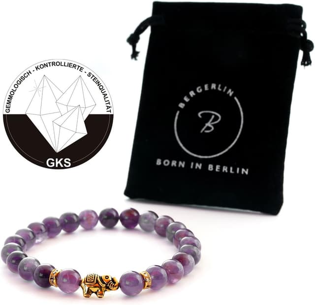 Detalle 2 de Elefant Armband mit Amethyst & Kristall-Highlights – Naturstein geprüft in Deutschland (mit Echtheitszertifikat)