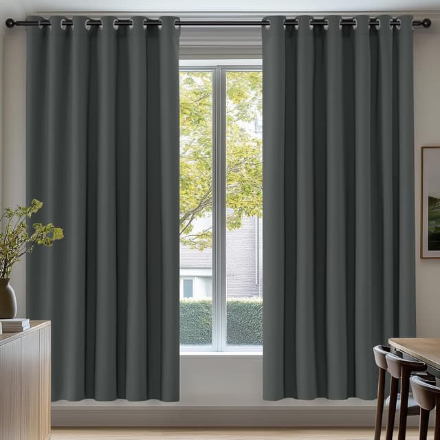 Detalle de Deconovo Blackout Eyelet Curtains (2 Panels) in Dark Grey – Thermal, Energy Saving, Ready to Hang, W90 x L84