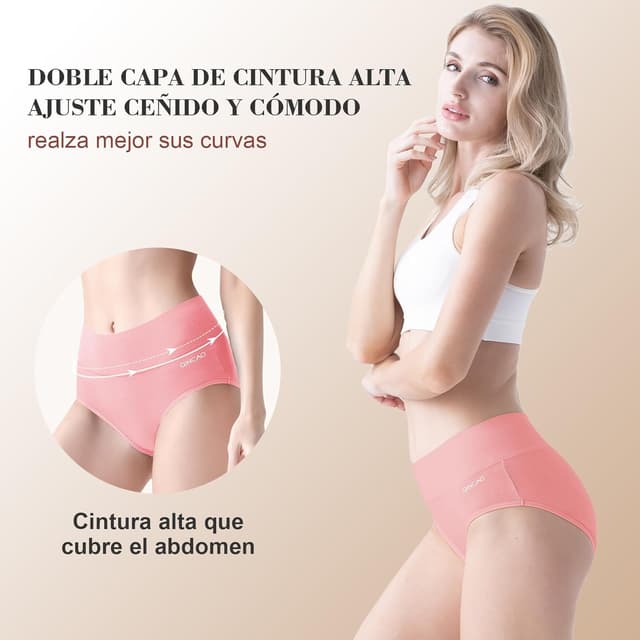 Detalle 2 de QINCAO Bragas Mujer Pack 6 cintura alta