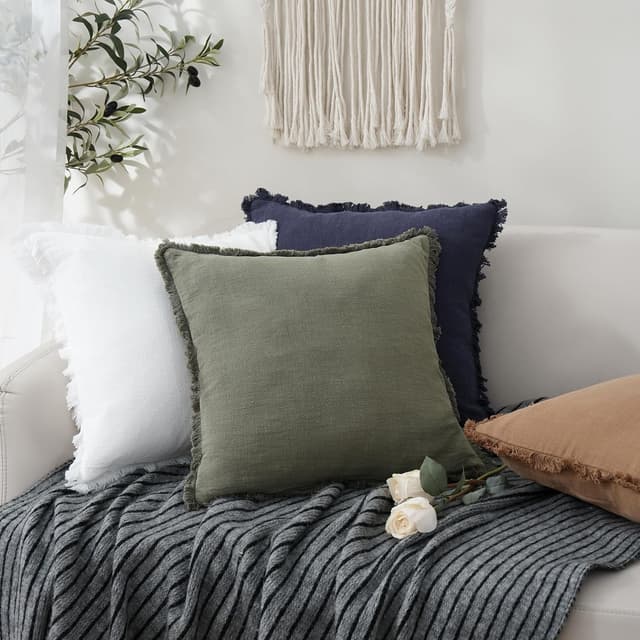 Thumbnail 4 de Foindtower 18x18 Linen Fringe Pillow Covers Olive Green 🛋
