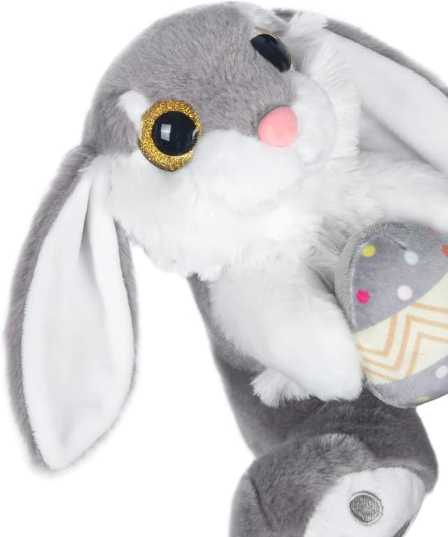 Detalle de My OLi Easter Rabbit Plush Toy, 8.5" Floppy-Eared Sitting Bunny with Easter Egg (Gray) – soft bedtime friend for kids
