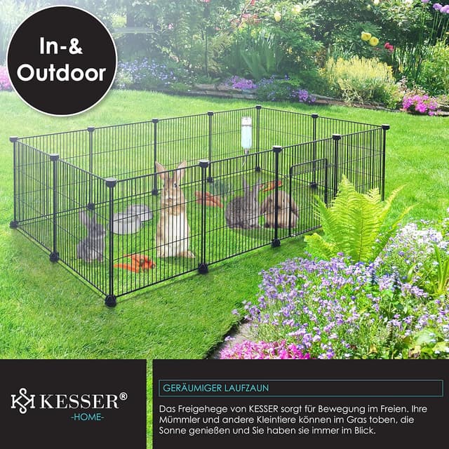 Detalle de KESSER® Freigehege Gittergehege für Kaninchen (Metallgitter, XXL) inkl. Komplettset & Flasche – Laufgitter für innen/außen
