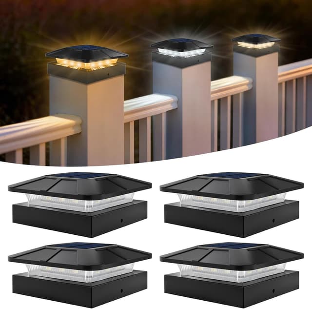 Detalle de ROMANJOY 4x4 Solar Post Lights (4 Pack) with 3 Colour Modes, 2 Brightness Levels, Waterproof