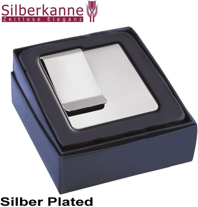 Detalle de SILBERKANNE elegante Doppel-Geldscheinklammer (5 x 5,5 x 1 cm) aus Edelstahl, versilbert – mit Geschenkverpackung