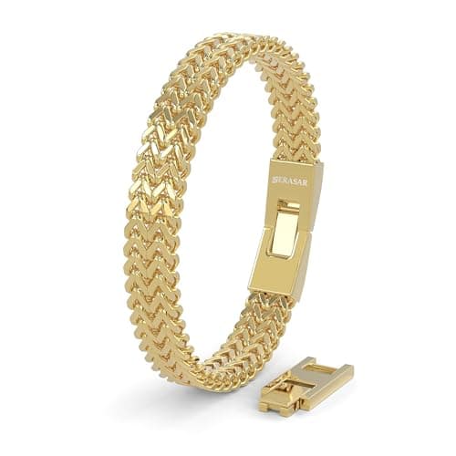 Detalle de SERASAR pulsera para hombre en acero inoxidable 316L trenzado (8 mm) con cierre seguro