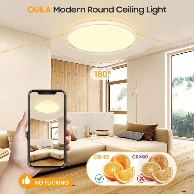 Detalle 2 de OUILA Plafoniera LED da soffitto 24W rotonda Ø30 cm 3000K, IP44