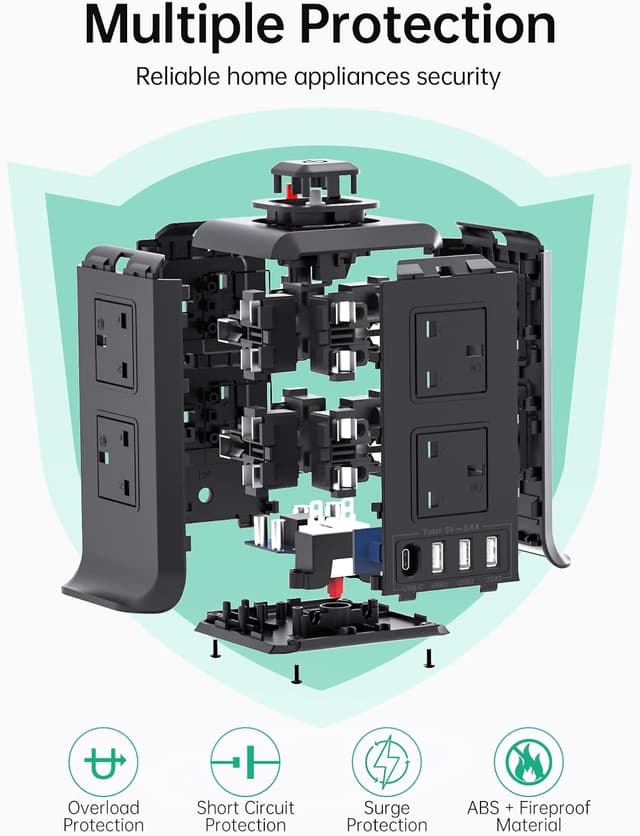 Detalle 2 de Tower Extension Lead 5m with 4 USB Ports and 8-Way Plug ๐