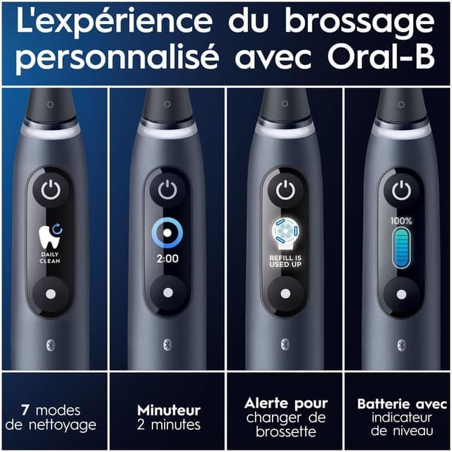 Detalle de Oral-B iO Série 9 brosse à dents électrique noire (capteur de pression, 7 modes) + 3 têtes de recharge