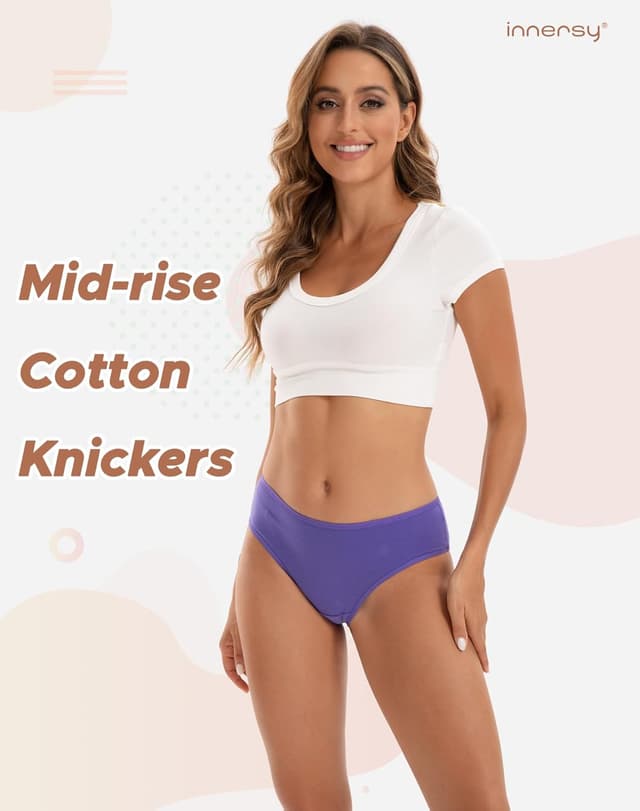 Detalle 2 de INNERSY Women’s Cotton Bikini Briefs (Mid Rise Hipster) – Soft Tag-Free Knickers, Pack of 6