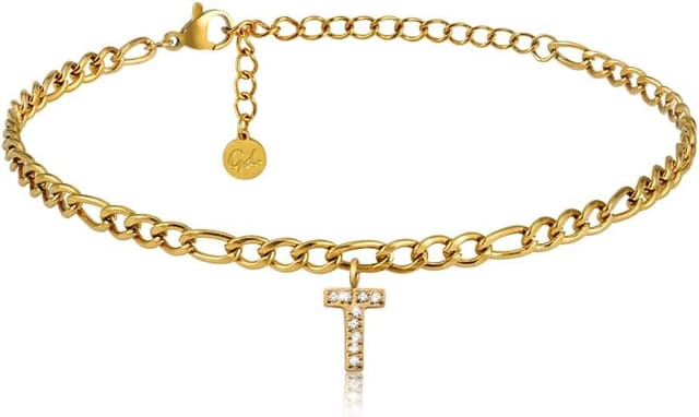 Detalle de GD GOOD.designs Cavigliera d’oro con lettere impermeabili I, placcata oro 18 carati e regolabile (22-27 cm)