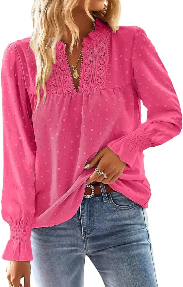 Detalle de TUUHAW Langarmshirt Damen V-Ausschnitt