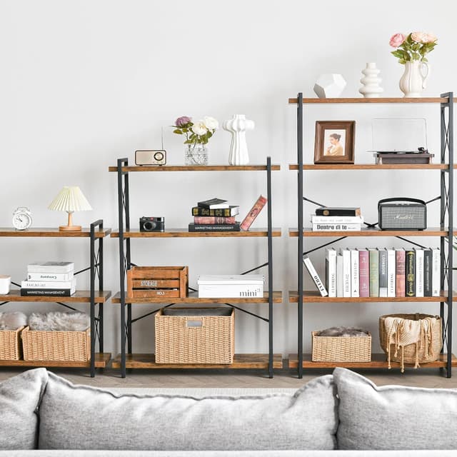 Detalle 2 de HCHQHS 5-Tier Industrial Bookshelf with Metal Frame and Rustic Wooden Shelves (Freestanding)