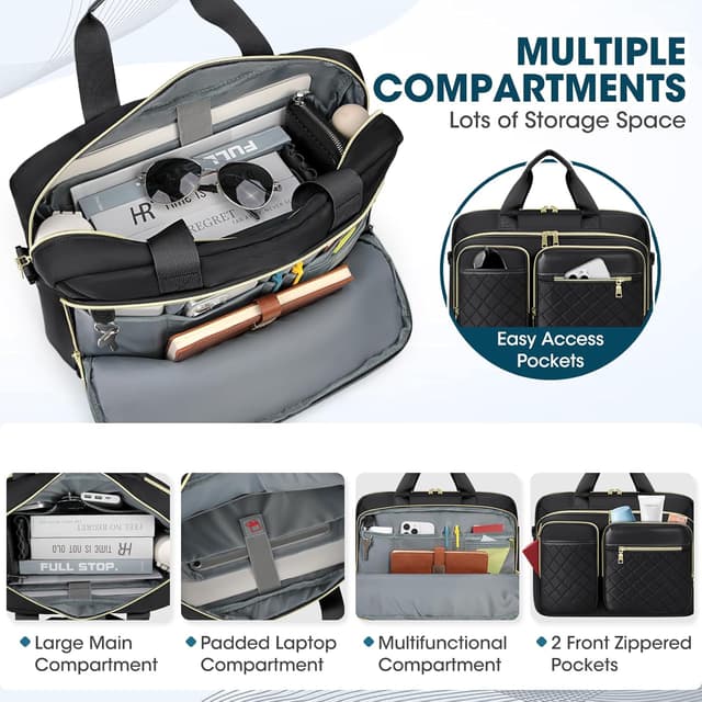 Detalle de RAINSMORE Laptop Bag for Women (17.3 inch) – Large Briefcase, Messenger & Travel Case in Black