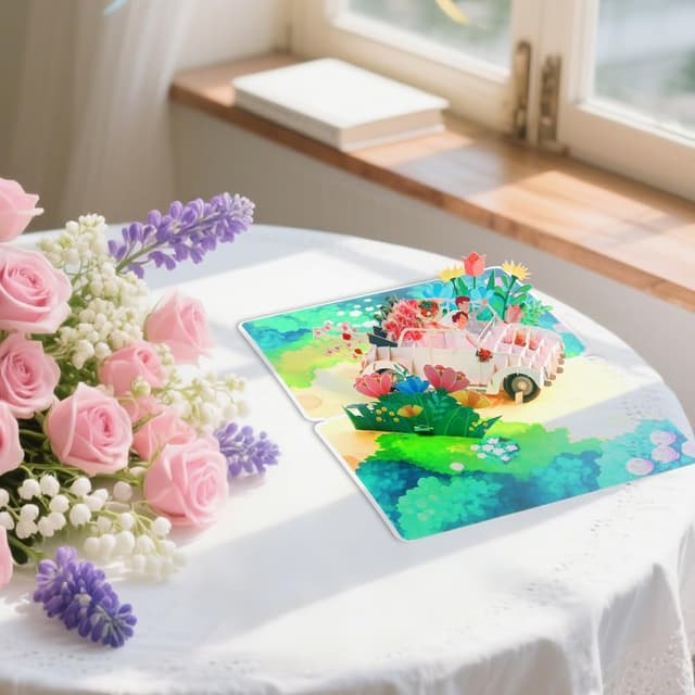 Thumbnail 5 de Vicloon Biglietto Pop-Up con Auto per Matrimonio Verde