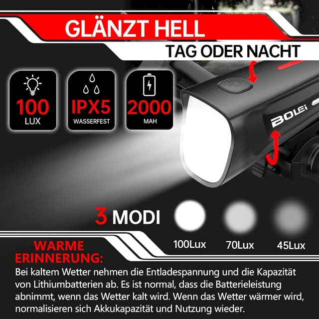 Thumbnail 2 de BOLEi LED Fahrradlicht 100 LUX