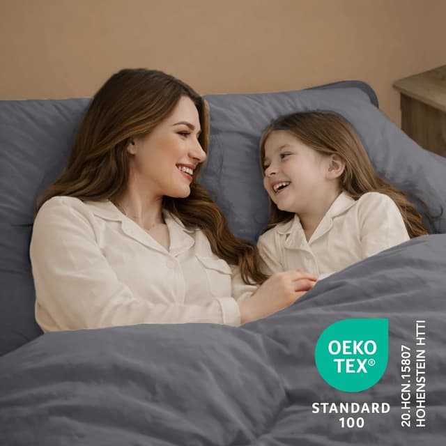 Detalle de Parure de couette Twinzen 240x220 cm anthracite en microfibre avec 2 taies 65x65 cm (Oeko-Tex)