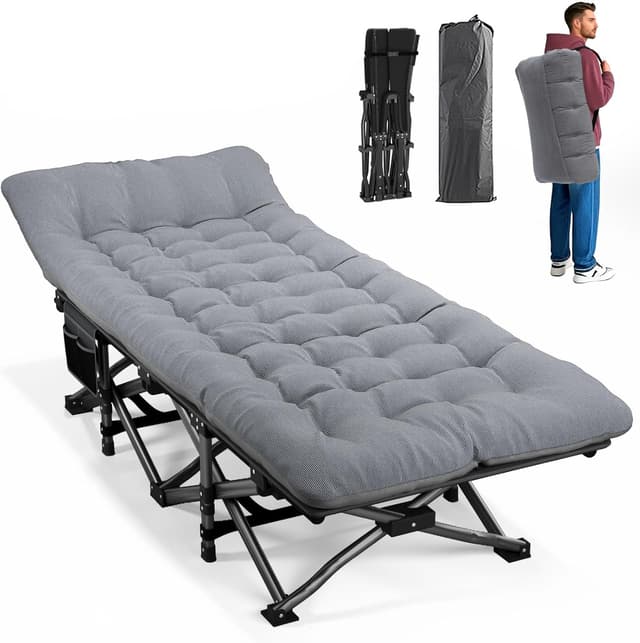 Detalle de Lit de camping pliable ATORPOK SHOP (capacité 200 kg) avec coussin et poche 3 en 1