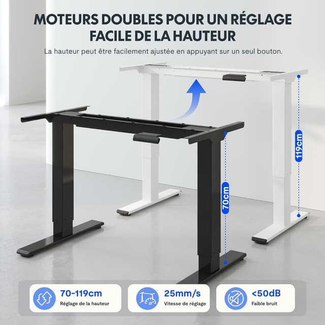 Detalle 2 de FLEXISPOT Bureau assis debout à 2 moteurs réglable en hauteur, cadre acier 100 kg avec panneau mémoire et anti-collision (gris)