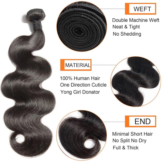 Detalle 2 de 12A Human Hair Bundles (18–24 Inch) Raw Body Wave, 4 Bundles Brazilian Virgin Hair Quick Weave Extensions